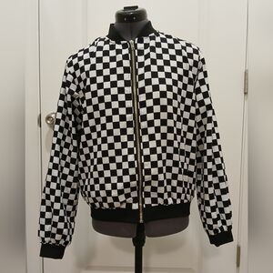 Black & White Checkered Bomber Jacket